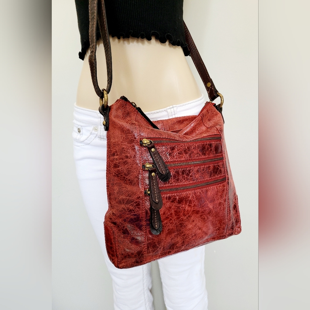Nino Bossi Genuine Leather Red Crossbody/Organizer Bag 10.5"×11.5"×3" - Picture 15 of 16